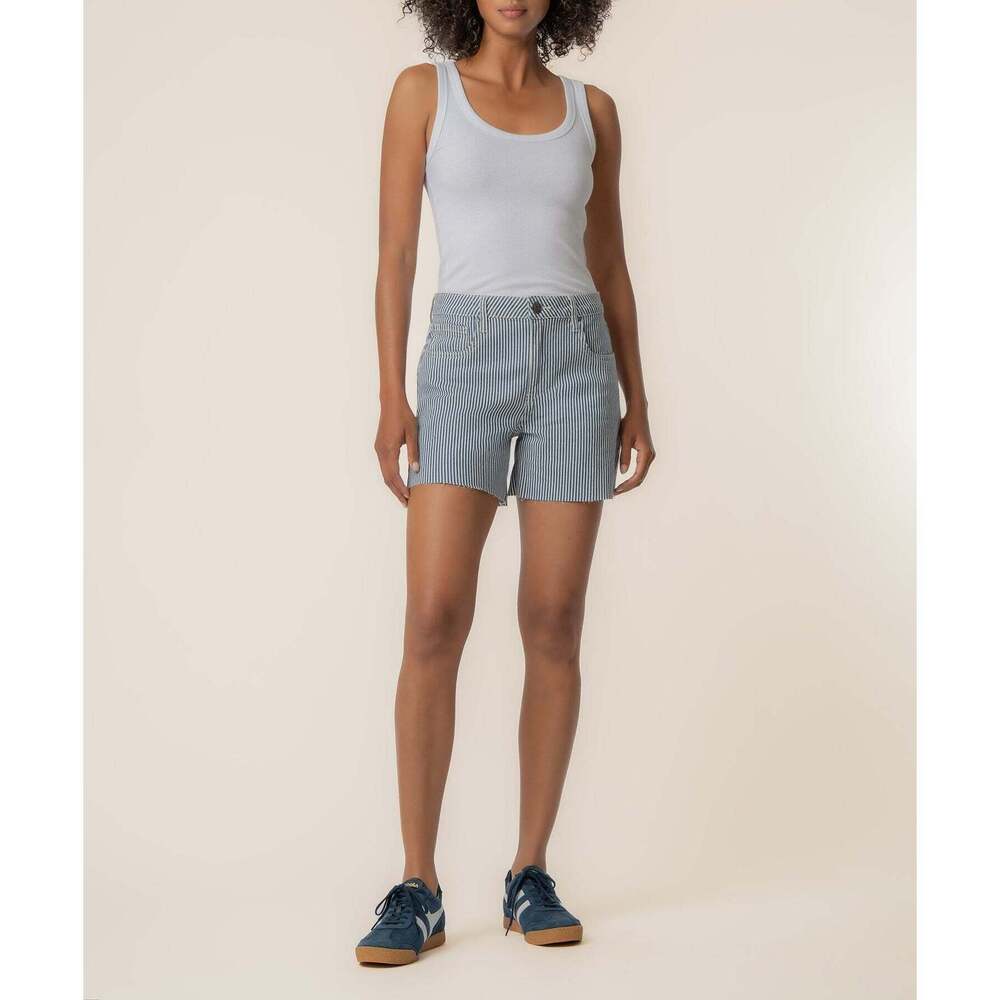 Kut from the Kloth Jane Stripe Twill High Rise Long Short in Navy/Ivory Size 101